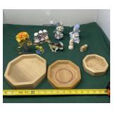 Wood Trays, Ceramic Bull, Figurines and Small Vase