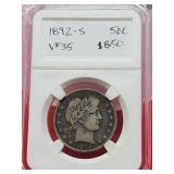 1892-S Barber Half Dollar