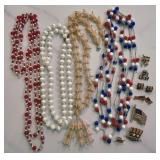 Red, White, Blue Necklaces, Rhinestone Pins