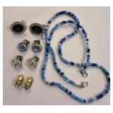 Misc. Earrings, Blue Bead Necklace