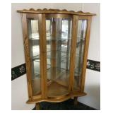 Wood and Glass Corner Curio Cabinet. 37.5"x23"x62"
