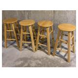 Four Wooden Bar Stools 24" Tall