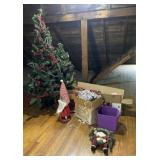 Two Artificial Christmas Trees, Lights, & Decor