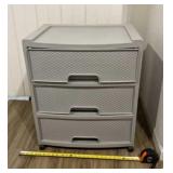 Gray Plastic Three Drawer Storage On Wheels