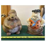 Squirrel Figurine and Fred Flinstone Piggy Bank