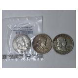 1951 1953 and 1962 Franklin Silver Half Dollars