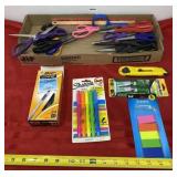 Scissors, Ruler, Highlighters, Pens, Box Cutters,