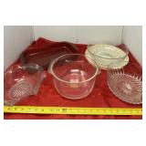 Pyrex Bowls and Cake Pan with Clear Glass Bowls