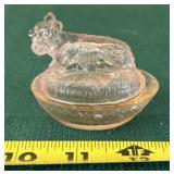 Vintage Pink Depression Glass Cow on a Nest Dish