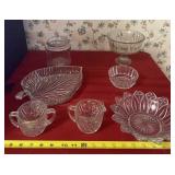 Glass Leaf Tray, Sugar and Creamer Dishes, Candy