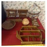 Wire Basket, Wood Shelves, Wood Bowl, Letter