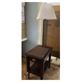 Wood Side Table with Lamp and Storage