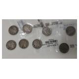 Eight Silver Buffalo Nickels