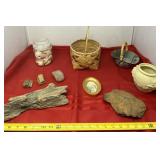 Angel Vase, Baskets, Sea Shells in Glass Jar with
