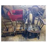 Old Rocking Chair with 2 Smaller Wooden Chairs
