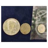 Three Silver Coins 1964 Kennedy Half Dollar 1911