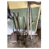 Hay Pitch Forks, Shovels and a Hoe