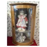Corner Curio Cabinet 17.5" x 13" x 28". Locked