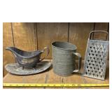 Old Cheese Grater and Flower Sifter with Gravy