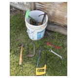 Wrench, Hammer, C-Clamp and Hand Saw with