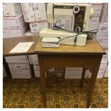 White Model 999 Sewing Machine and Wood Table
