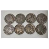 Eight Buffalo Nickels Silver