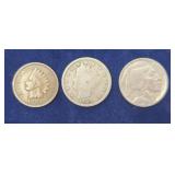 1902 Indian head penny 1907 V nickel 1936 Buffalo
