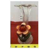 Hand Blown Art Glass Vase with Flower
