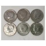 6  Kennedy Half Dollars