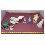 Angel Figurines, Bells, Candle, Snowman and