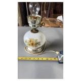 1970s electrified milk glass oil lamp featuring a