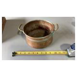 Turkish copper pot with brass handles and visible
