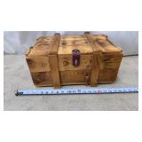 Rustic wooden storage box with faux leather strap