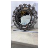 Vtg decorative mirror featuring a metal frame