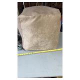 Light beige velvet cube footstool ottoman pouf.