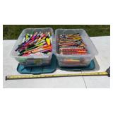 2 Totes with Lids of Markers and Pencils