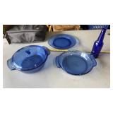 Blue Glass Dishes-Anchor Hocking Pie Dish, Anchor