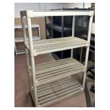 3 White Plastic Shelving 1 is Missing a Shelf