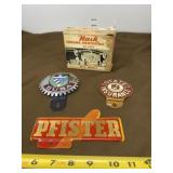 Pfister Seed Emblem, License Plate Toppers and
