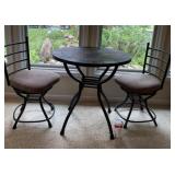 Stone and Steel Legged Table. 33.5" x 33".
