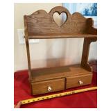 Heart Hanging Wood Shelf with Two Drawers