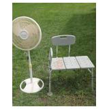 Shower Bench and Floor Fan