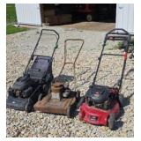 3 push mowers for parts or repair.