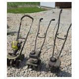 3 garden tillers for parts or repair.