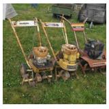 Three garden tillers for parts or repair