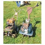 Two garden tillers for parts or repair.
