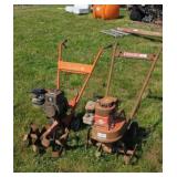 Two garden tillers for parts or repair