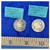 1924 & 1929 Buffalo Nickels- No Mint Mark