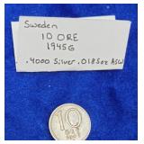 1945G Silver (40%) Sweden 10 ORE Coin