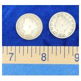 Two 1910 Liberty Head Nickels - No Mint Mark